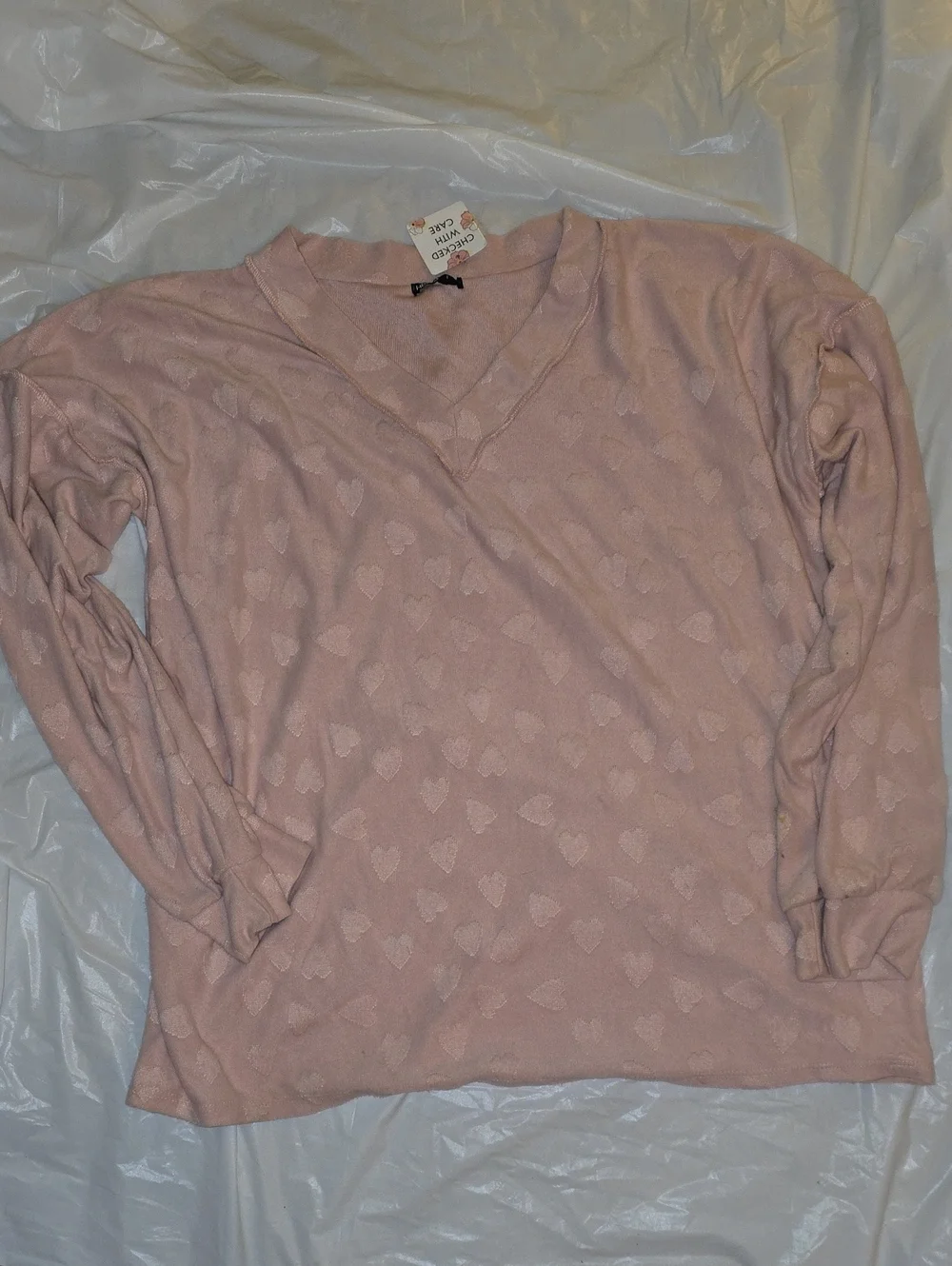 HEIMISH USA Pink V-Neck Heart Pattern Sweater